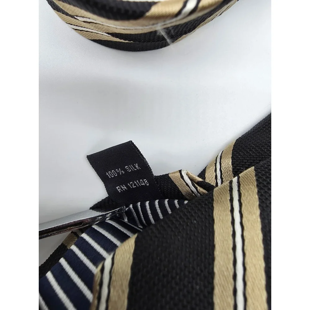 Vintage Nautica Tie Mens Gold Black Silk Striped Necktie 58